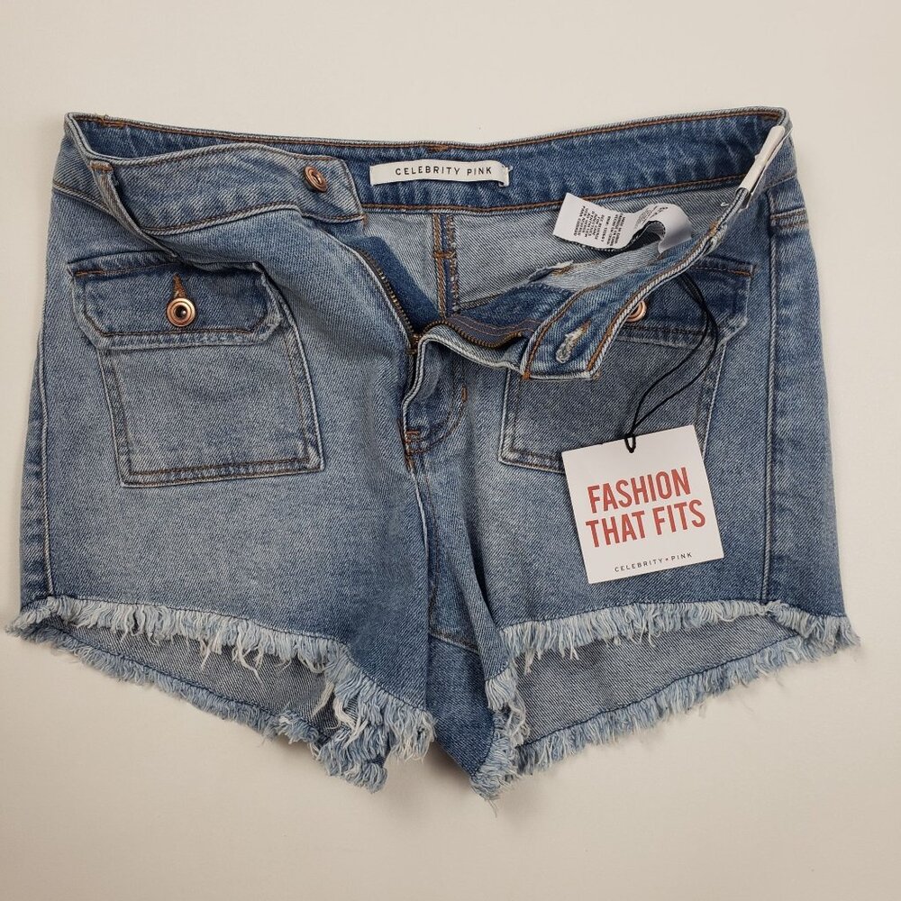 Celebrity Pink Raw Edge Cutoff Denim Shorts Womens 9/29 Blue Motivational Wash - Picture 13 of 16